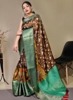 Pure Kanchipuram Brown Traditional Wear Digital Printed Saree